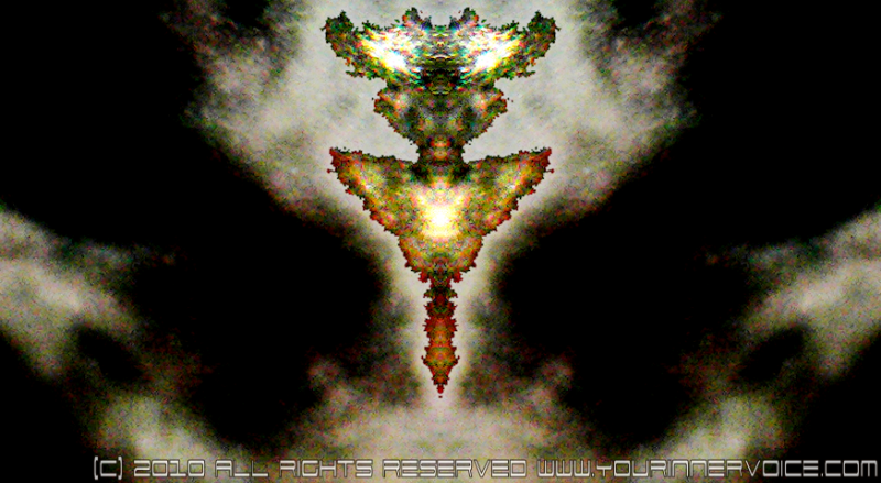 Detail from reflected photograph reveals activities of higher chakras.
